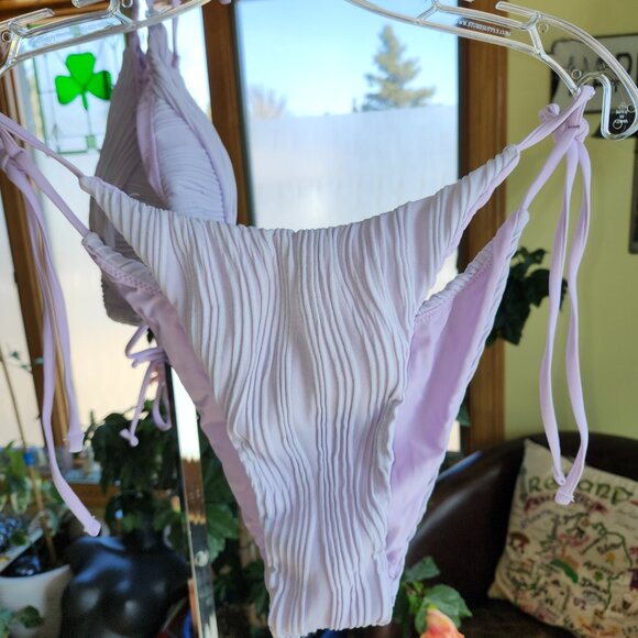 BRAND NEW! Shirred Ribbed Bikini Tie Bikini Set, Lilac Purple XL - Picture 10 of 12